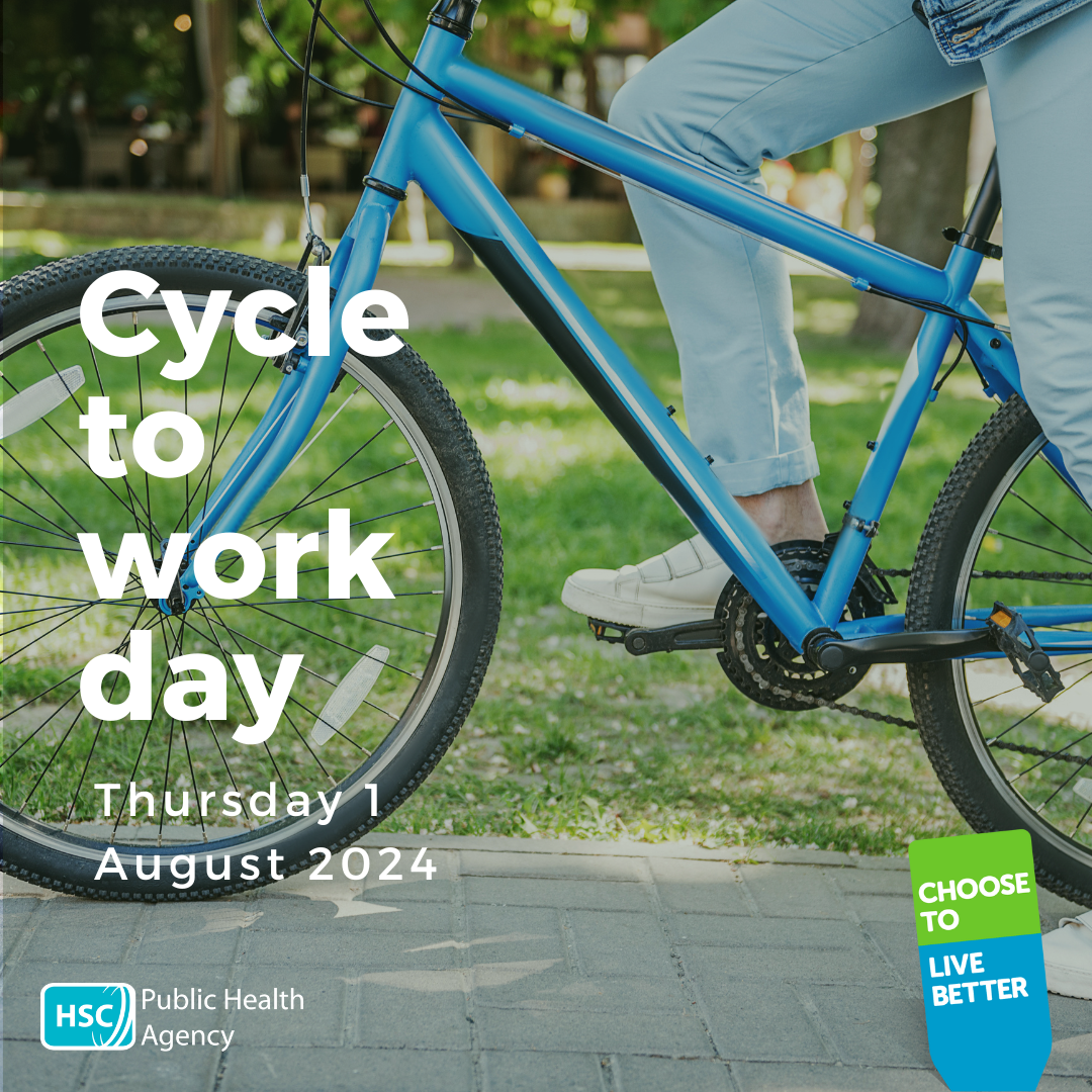 Image of a person on a bike with added text 'Cycle to work day'