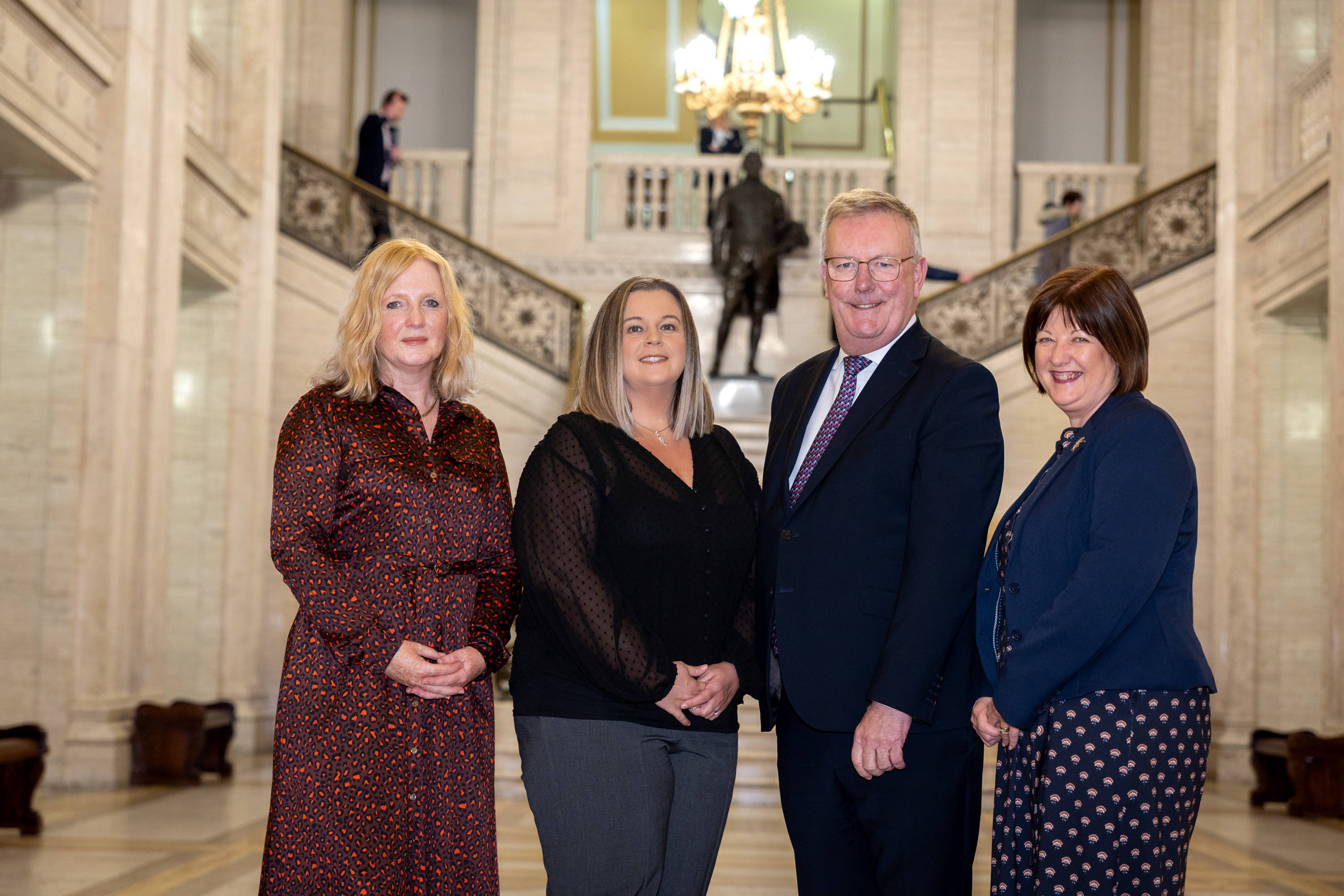 Photo of  Health Minister MIke Nesbit with Heather Reid PHA, Melissa Crockett NBCP Project Manager NI, Caroline Keown, Chief Midwifery Office DoH 