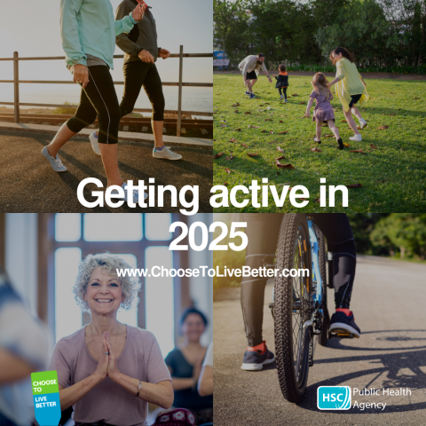 4 images of different activities with title getting active in 2025