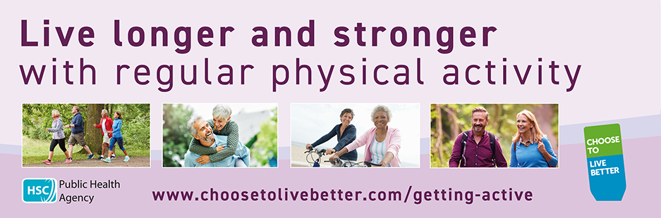 Live longer and stronger web banner with images of physical activity