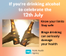 image of two hands holding beer bottles with text if you're drinking alcohol to celebrate  the 12th July - know your limits stay safe 