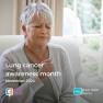 Image of a woman coughing with added text 'Lung cancer awareness month'