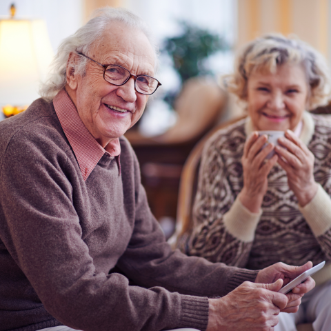 Older man and woman smiling 