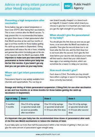 Advice On Giving Infant Paracetamol After MenB Vaccination | HSC Public ...