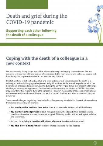 Cover of guidance on coping with the death of a colleague