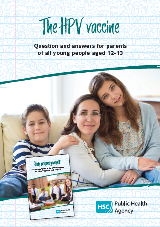 HPV leaflet for parents cover with a mother and two young teenagers