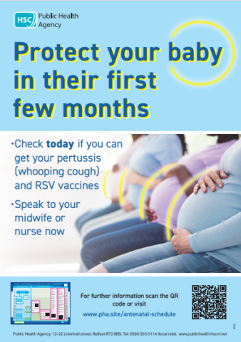 Poster encouraging pregnant women to get their RSV vaccines to protect their baby in the first few months