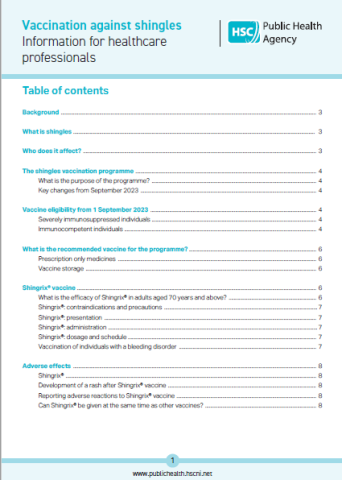 Shingles vaccine factsheet for healthcare professionals cover image