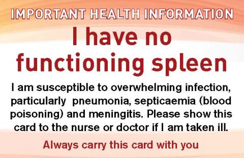 Splenectomy wallet card image